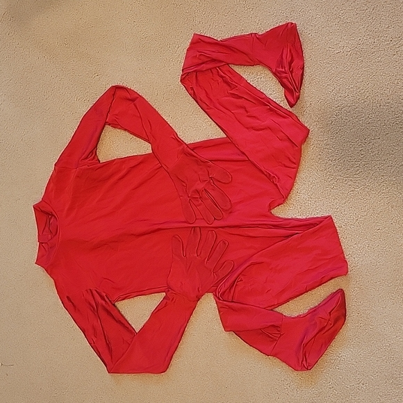 Red costume I'm Invisible Kids bodysuit mask/jumpsuit/gloves socks orig pkg Sz L - Picture 3 of 10